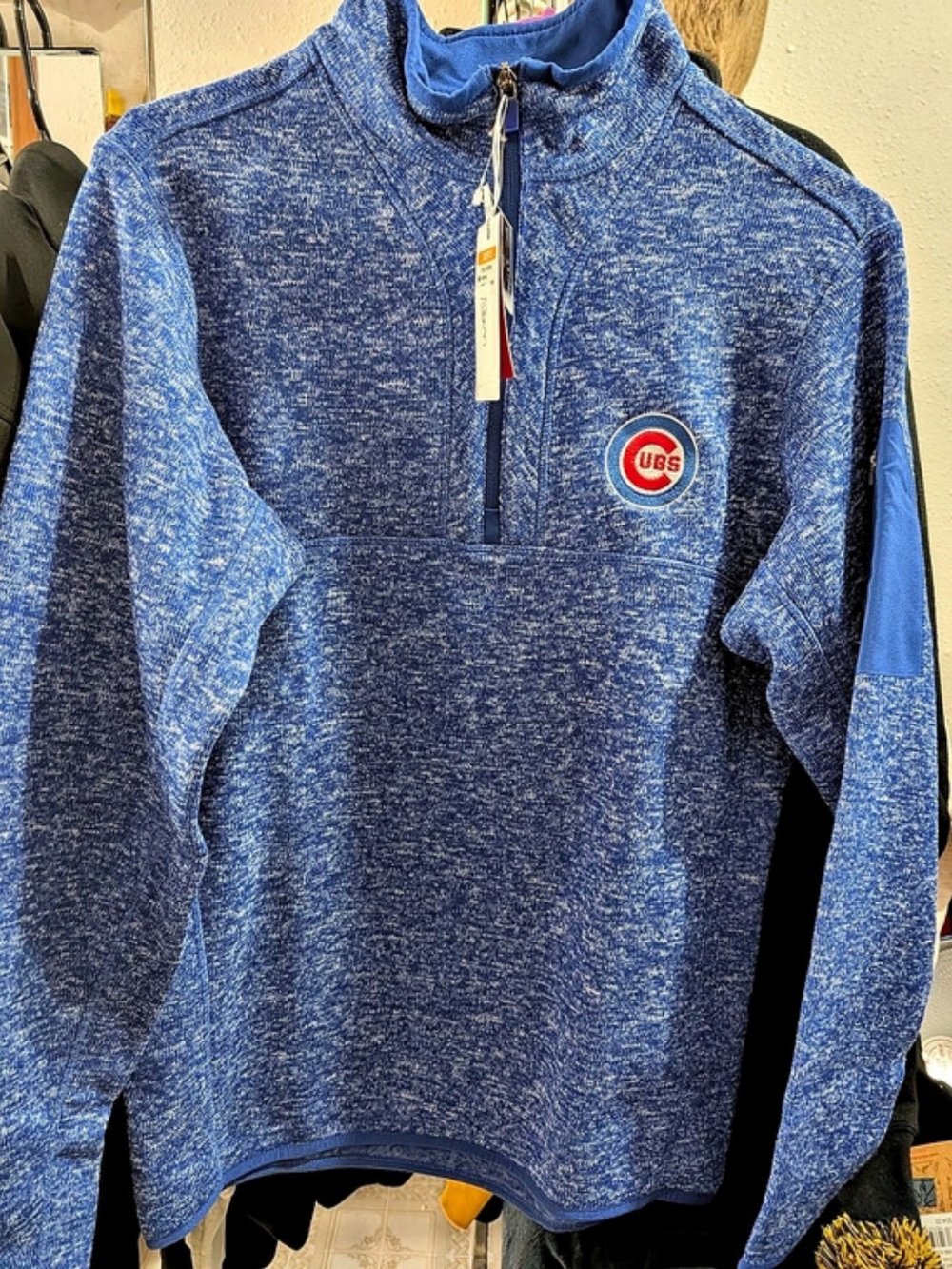 Antigua Chicago Cubs Quarter-Zip Pullover Blue Medium
